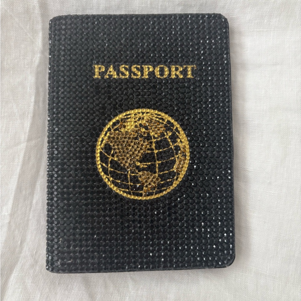 Rhinestone Passport Cover - Black and Gold